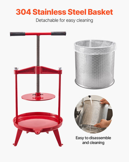 3.69 Gal/14L Fruit Wine Press, Stainless Steel Basket with Cross-beam and Triangular Structure, Manual Juice V952-GJYZJLSBXG142GNCWV0