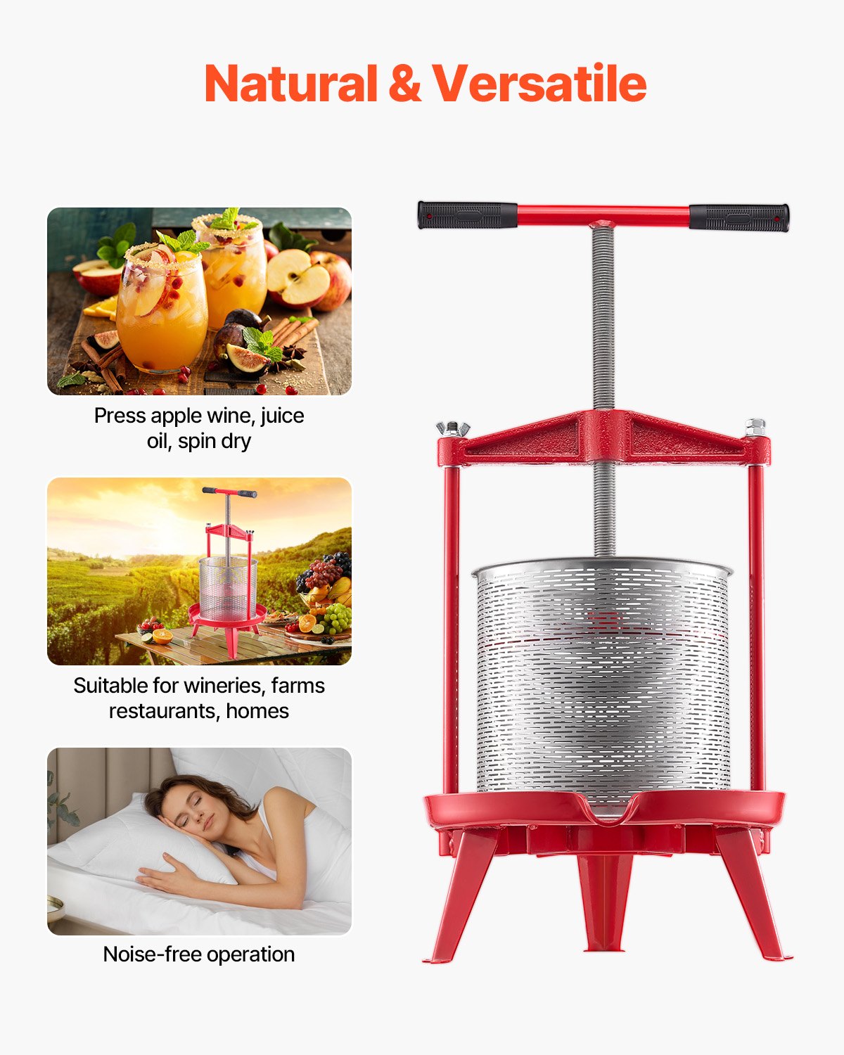 3.69 Gal/14L Fruit Wine Press, Stainless Steel Basket with Cross-beam and Triangular Structure, Manual Juice V952-GJYZJLSBXG142GNCWV0