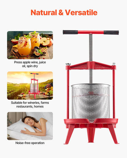 3.69 Gal/14L Fruit Wine Press, Stainless Steel Basket with Cross-beam and Triangular Structure, Manual Juice V952-GJYZJLSBXG142GNCWV0