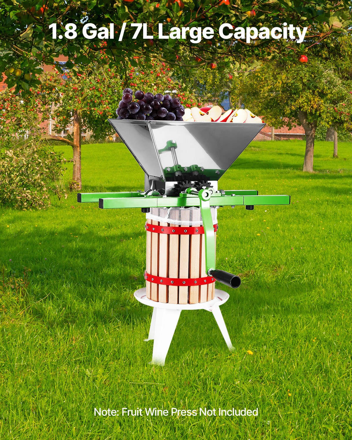 1.8 Gal/7L Fruit and Apple Crusher, Large Manual Grinder, Stainless Steel Fruit Scratter Pulper for Wine V952-GJYZJLSBXG7LH0QABV0