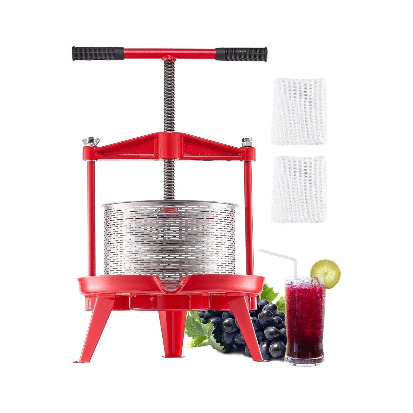 2.38 Gal/9L Fruit Wine Press, Stainless Steel Basket with Cross-beam and Triangular Structure, Manual Juice V952-GJYZJLSBXG9LCJBFPV0