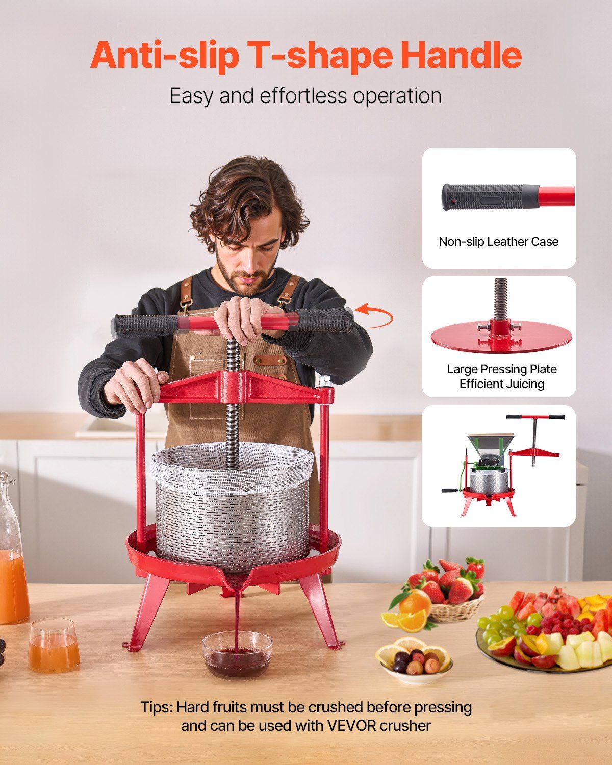 2.38 Gal/9L Fruit Wine Press, Stainless Steel Basket with Cross-beam and Triangular Structure, Manual Juice V952-GJYZJLSBXG9LCJBFPV0