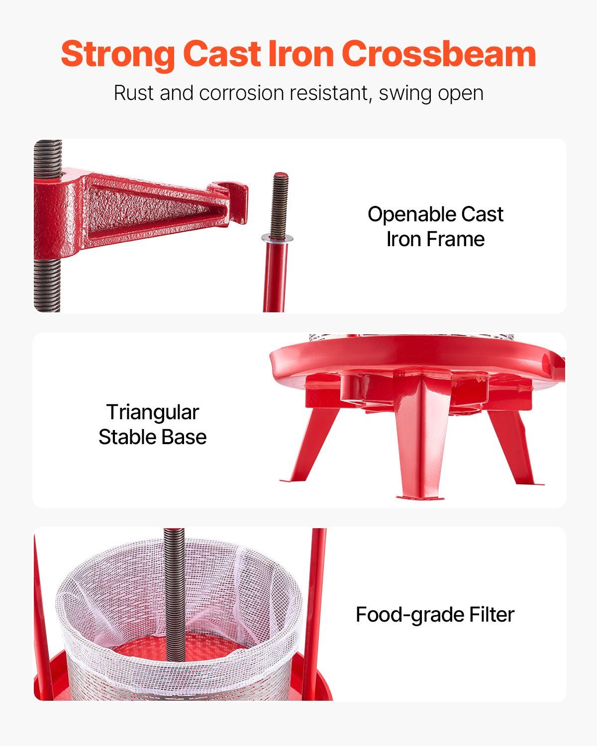 2.38 Gal/9L Fruit Wine Press, Stainless Steel Basket with Cross-beam and Triangular Structure, Manual Juice V952-GJYZJLSBXG9LCJBFPV0