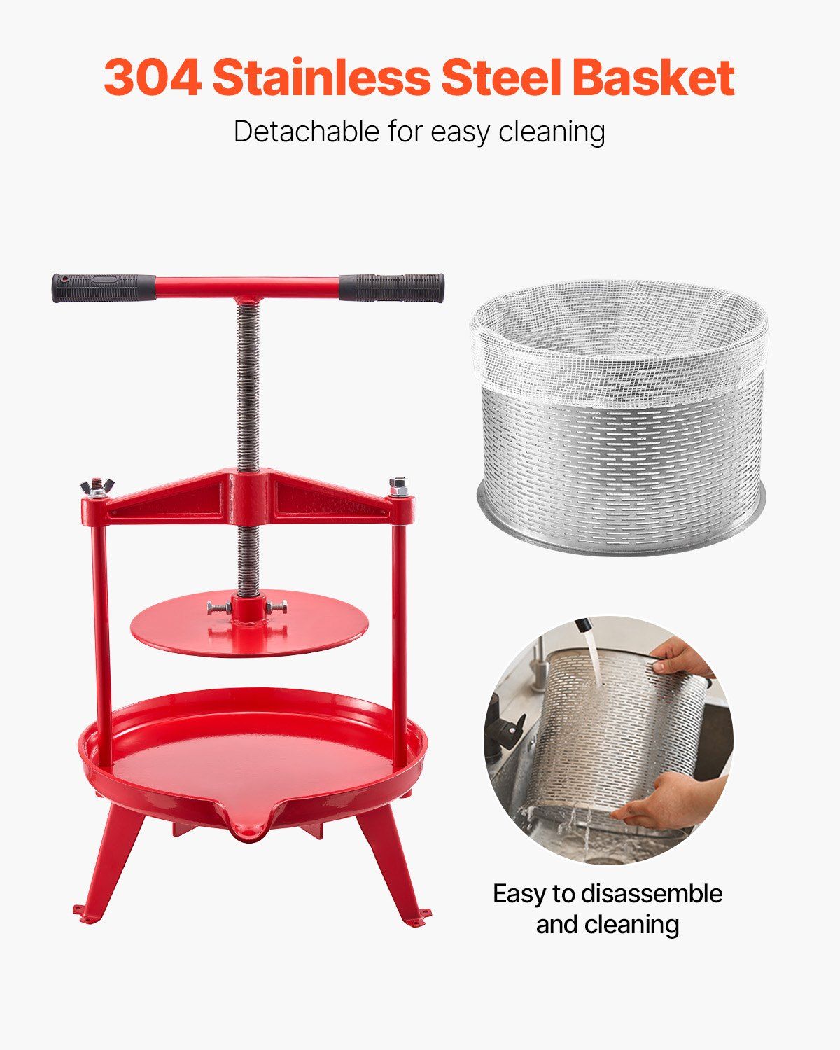 2.38 Gal/9L Fruit Wine Press, Stainless Steel Basket with Cross-beam and Triangular Structure, Manual Juice V952-GJYZJLSBXG9LCJBFPV0