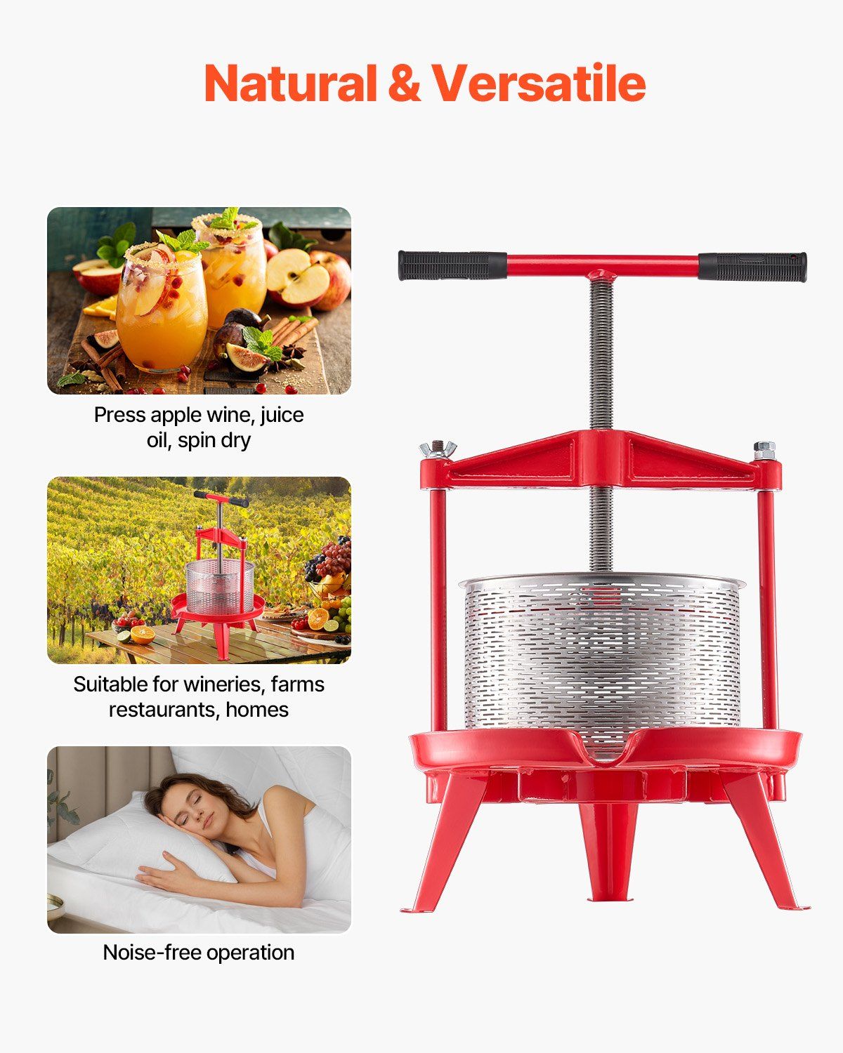 2.38 Gal/9L Fruit Wine Press, Stainless Steel Basket with Cross-beam and Triangular Structure, Manual Juice V952-GJYZJLSBXG9LCJBFPV0