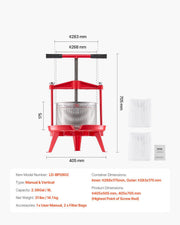 2.38 Gal/9L Fruit Wine Press, Stainless Steel Basket with Cross-beam and Triangular Structure, Manual Juice V952-GJYZJLSBXG9LCJBFPV0