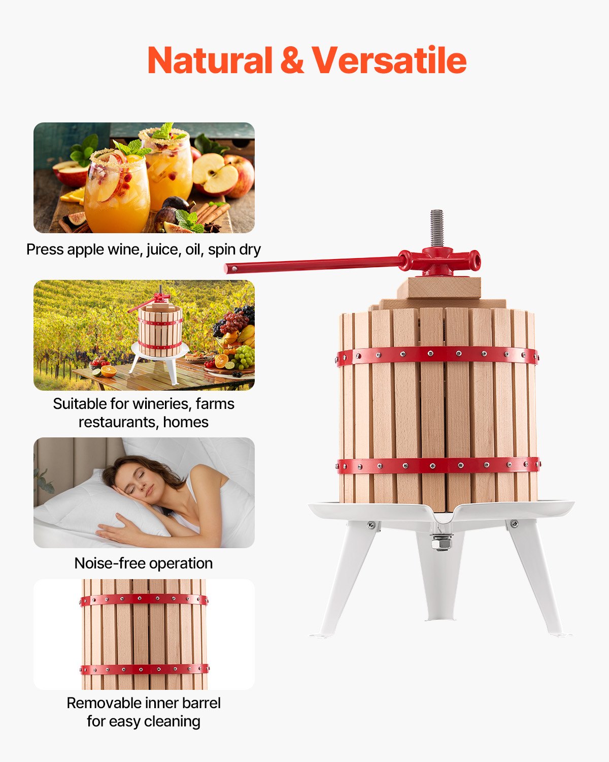 Fruit Wine Press Manual Press for Wine Making 3.2 Gal/12L Wood Basket V952-GJYZJLSSM12LGR2A1V0
