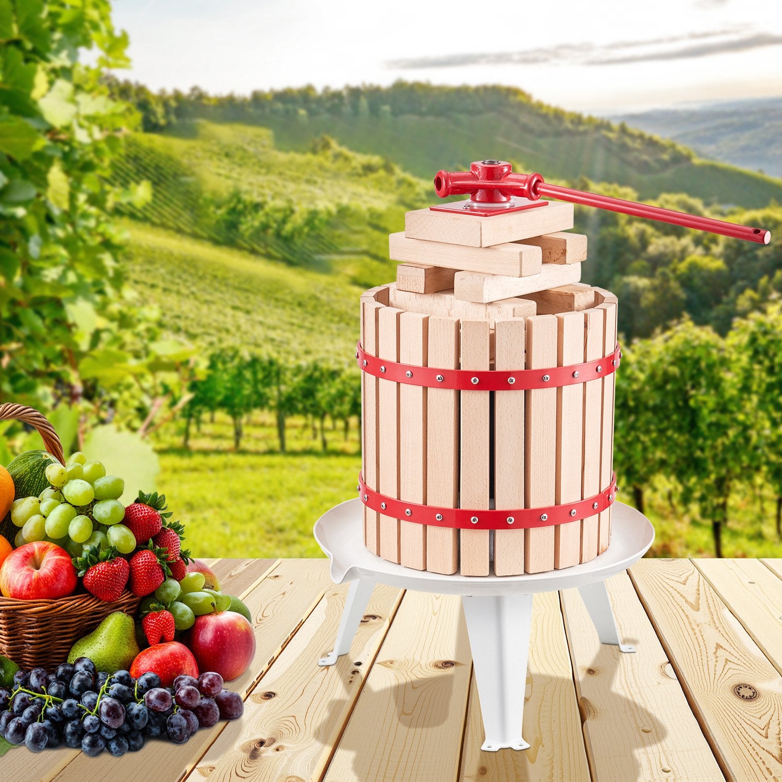 Fruit Wine Press Manual Press for Wine Making 3.2 Gal/12L Wood Basket V952-GJYZJLSSM12LGR2A1V0