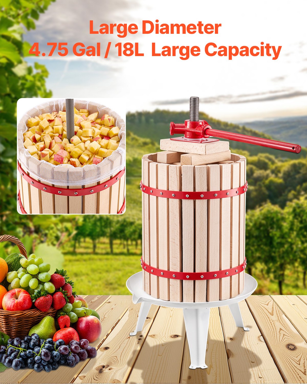 Fruit Wine Press Manual Press for Wine Making 4.75 Gal/18L Wood Basket V952-GJYZJLSSM18LC9D1UV0