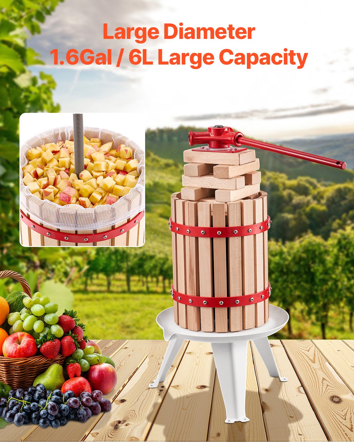 1.6 Gal/6L Fruit Wine Press, Solid Wood Basket with 8 Blocks, Heavy Duty Manual Juice Maker, Cider Apple V952-GJYZJLSSM6LB7BMXAV0