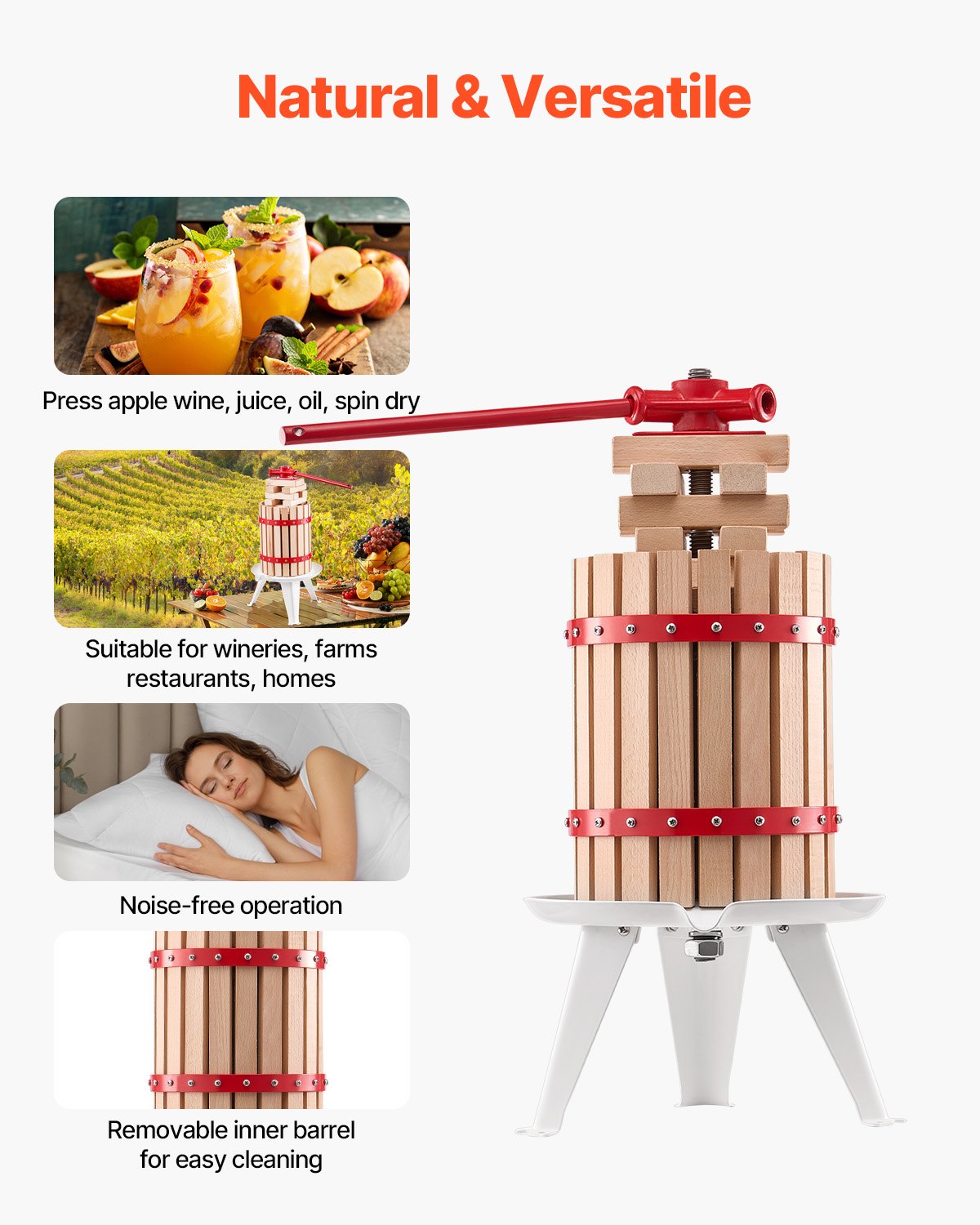 1.6 Gal/6L Fruit Wine Press, Solid Wood Basket with 8 Blocks, Heavy Duty Manual Juice Maker, Cider Apple V952-GJYZJLSSM6LB7BMXAV0