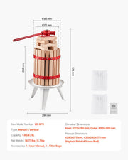 1.6 Gal/6L Fruit Wine Press, Solid Wood Basket with 8 Blocks, Heavy Duty Manual Juice Maker, Cider Apple V952-GJYZJLSSM6LB7BMXAV0
