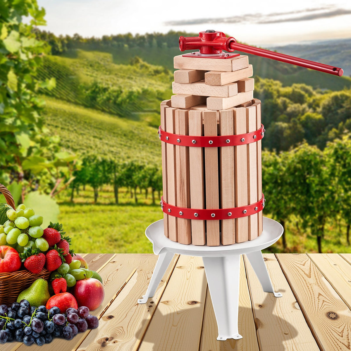 1.6 Gal/6L Fruit Wine Press, Solid Wood Basket with 8 Blocks, Heavy Duty Manual Juice Maker, Cider Apple V952-GJYZJLSSM6LB7BMXAV0