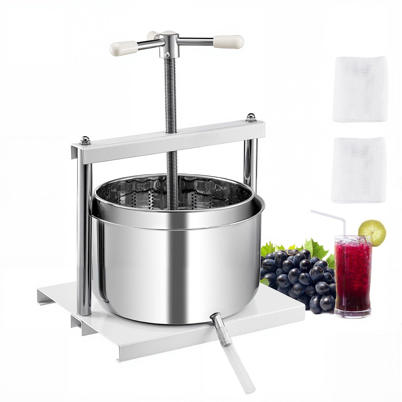 3.17 Gal/12L Fruit Wine Press, 2 Stainless Steel Barrels, Manual Juice Maker, Cider Apple Grape Tincture V952-GJYZJTMBXG126ECPKV0