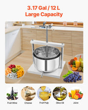 3.17 Gal/12L Fruit Wine Press, 2 Stainless Steel Barrels, Manual Juice Maker, Cider Apple Grape Tincture V952-GJYZJTMBXG126ECPKV0