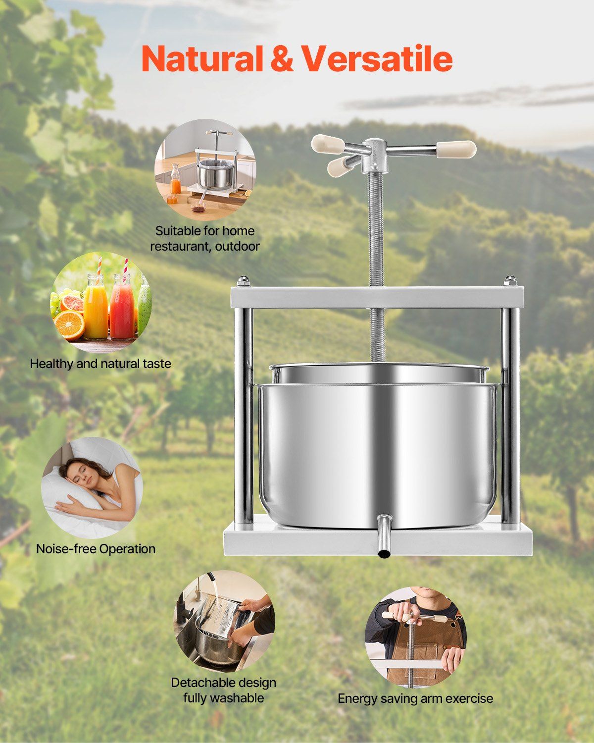 3.17 Gal/12L Fruit Wine Press, 2 Stainless Steel Barrels, Manual Juice Maker, Cider Apple Grape Tincture V952-GJYZJTMBXG126ECPKV0