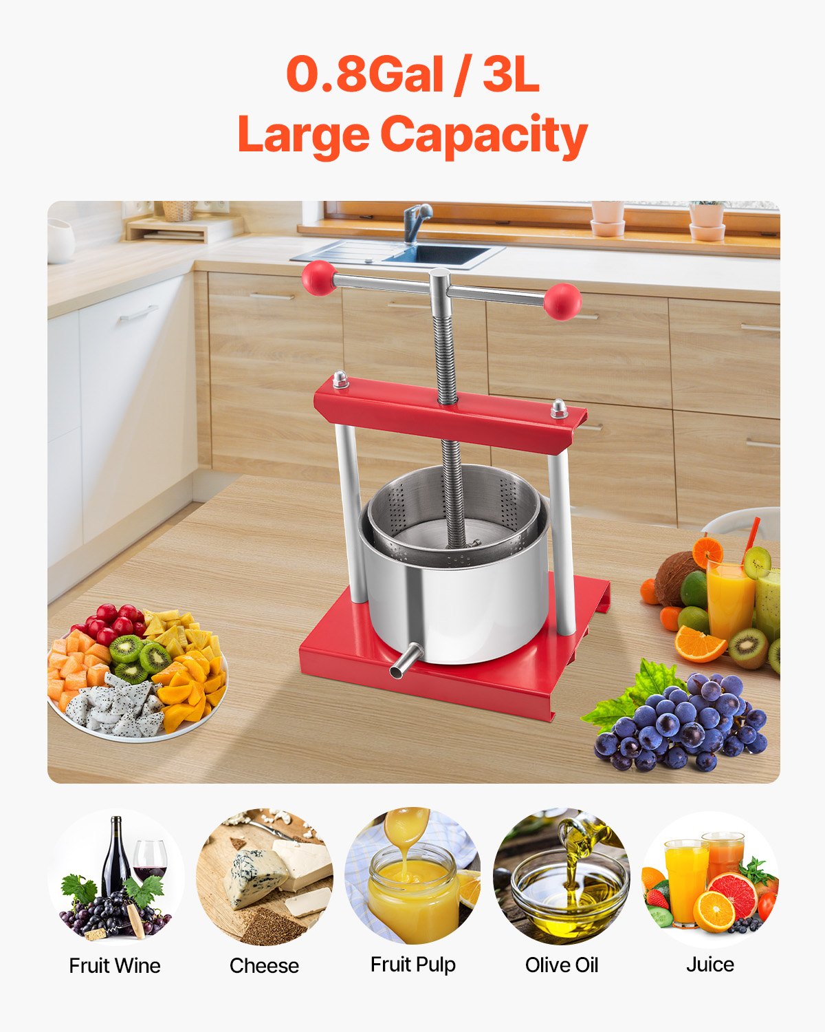 0.8 Gal/3L Fruit Wine Press, 2 Stainless Steel Barrels, Manual Juice Maker, Cider Apple Grape Tincture Honey V952-GJYZJTMBXG3L4YRM6V0