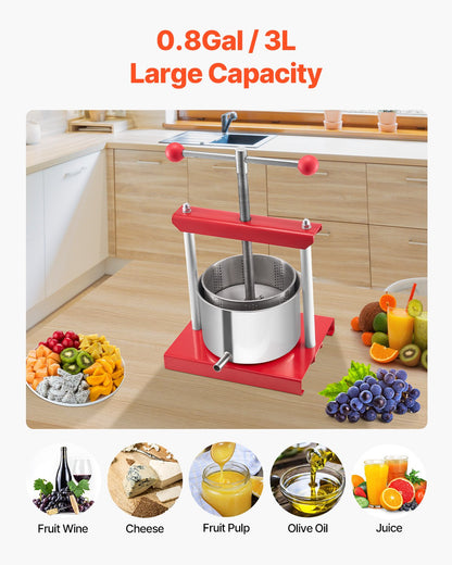 0.8 Gal/3L Fruit Wine Press, 2 Stainless Steel Barrels, Manual Juice Maker, Cider Apple Grape Tincture Honey V952-GJYZJTMBXG3L4YRM6V0