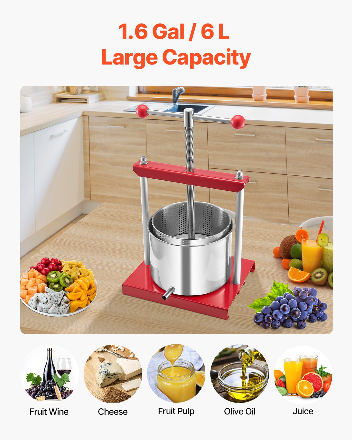 Fruit Wine Press Manual Press for Wine Making 1.6 Gal/6L Stainless Steel V952-GJYZJTMBXG6LEFHOVV0