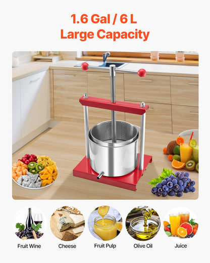 Fruit Wine Press Manual Press for Wine Making 1.6 Gal/6L Stainless Steel V952-GJYZJTMBXG6LEFHOVV0