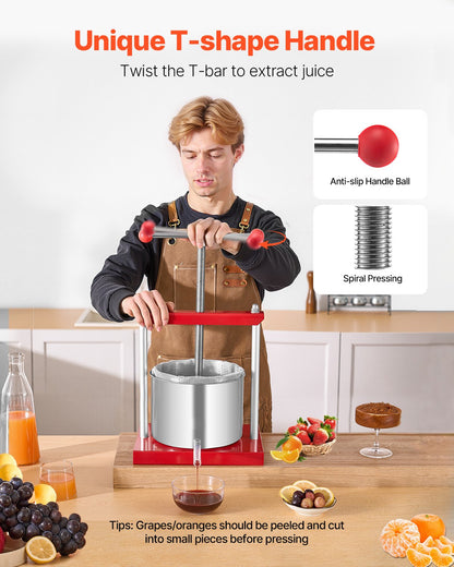 Fruit Wine Press Manual Press for Wine Making 1.6 Gal/6L Stainless Steel V952-GJYZJTMBXG6LEFHOVV0
