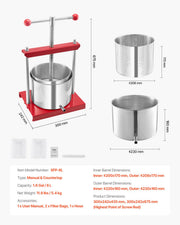 Fruit Wine Press Manual Press for Wine Making 1.6 Gal/6L Stainless Steel V952-GJYZJTMBXG6LEFHOVV0