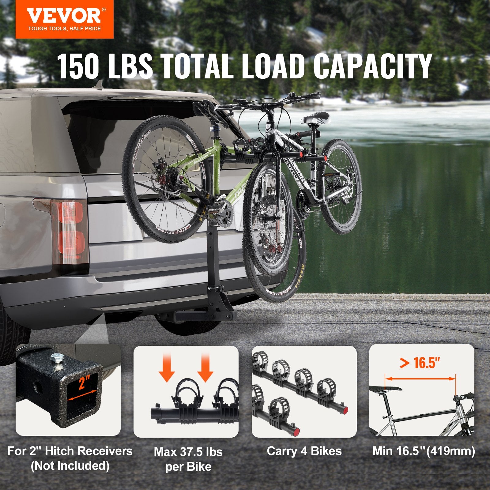 4 Bike Rack Hitch Mount Folding Swing Down Bicycle Carrier Car Truck SUV 150 lbs V952-GJZXCJXGSGJJ63517V0