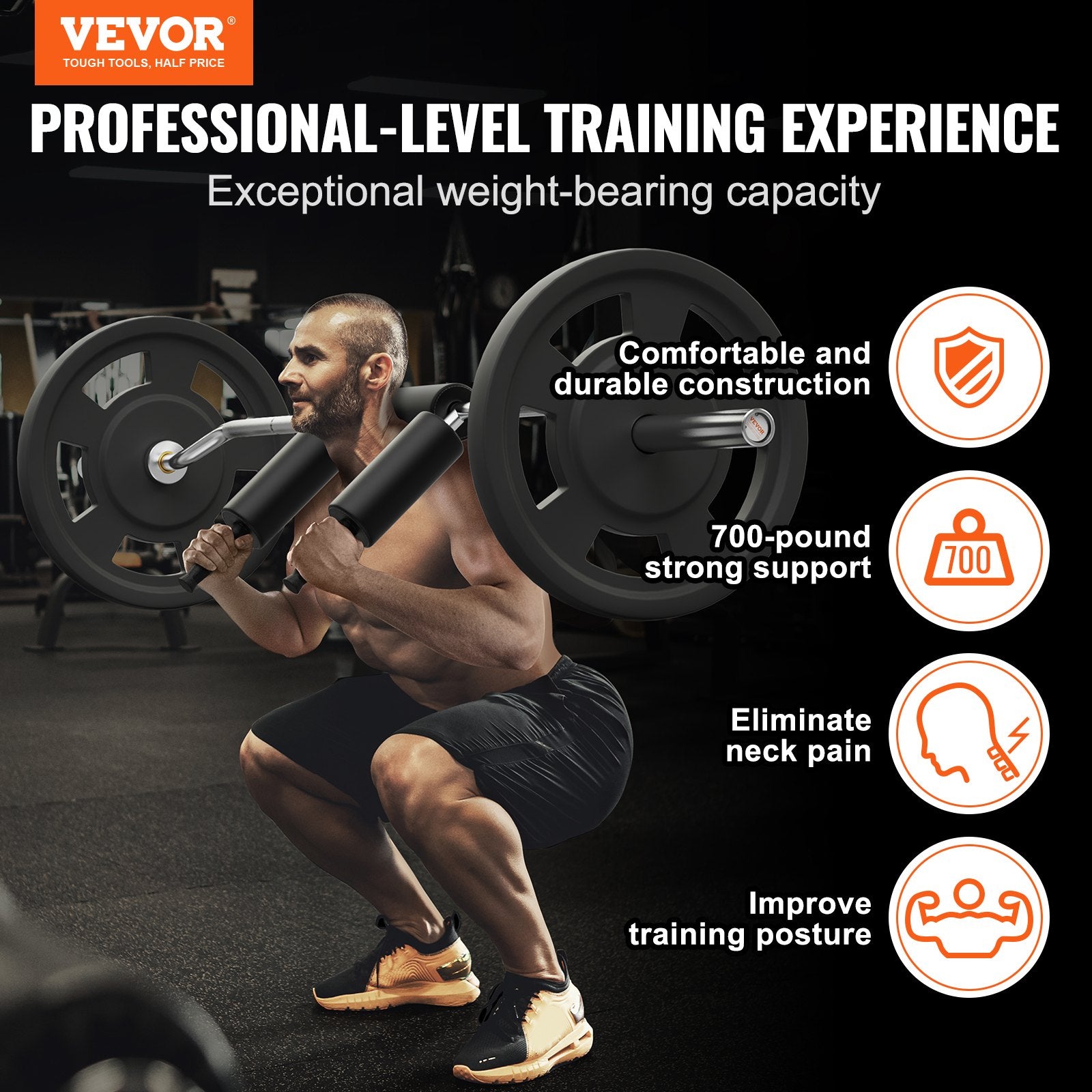 Safety Squat Bar, 318kg Fitness Squat Bar, Safety Squat Bar Attachment with Shoulder and Arm Pads, 28mm V952-GLG2YCDBS150OUNZ2V0