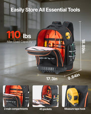 Rolling Tool Backpack, 110 lbs Load Capacity, 45 Pockets Heavy Duty Roller Tool Bag on Wheels, Adjustable V952-GLGJBB14YC168FJ9Q001V0