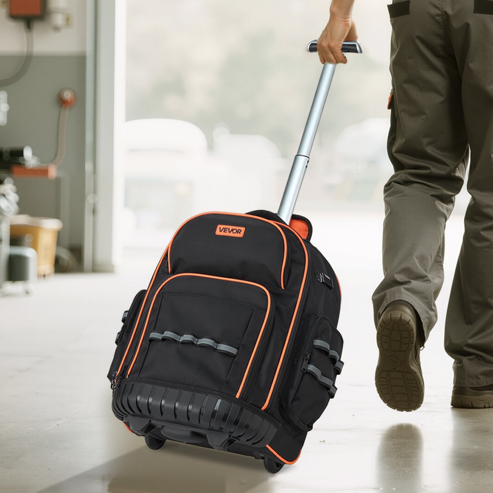 Rolling Tool Backpack, 110 lbs Load Capacity, 45 Pockets Heavy Duty Roller Tool Bag on Wheels, Adjustable V952-GLGJBB14YC168FJ9Q001V0