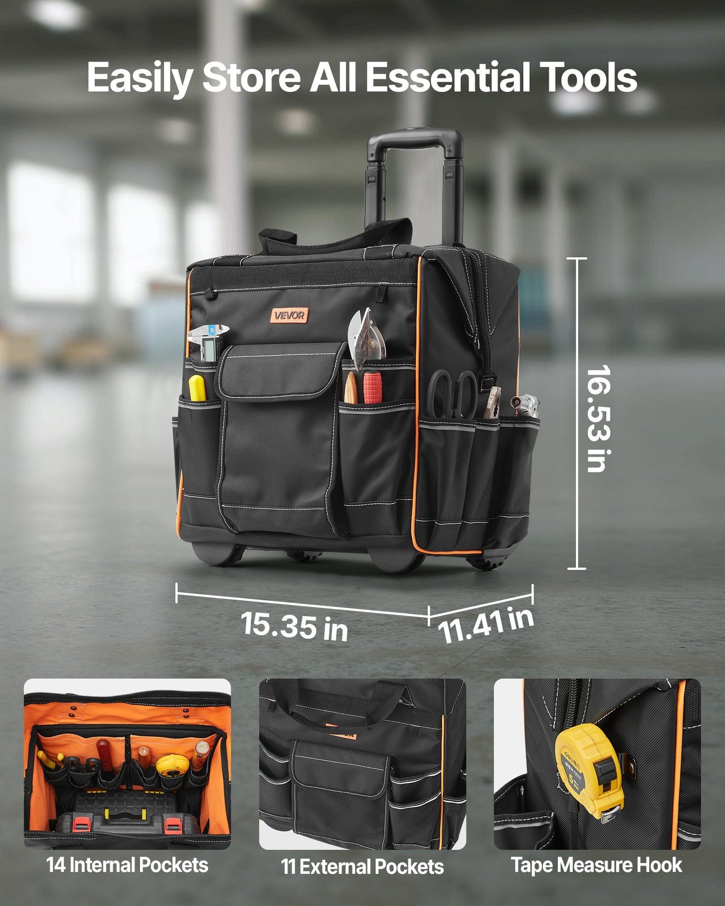 Rolling Tool Bag, 110 lbs Load Capacity, 25 Pockets Heavy Duty Roller Tool Bag on Wheels, Adjustable V952-GLGJD15YC600Y4UPW001V0