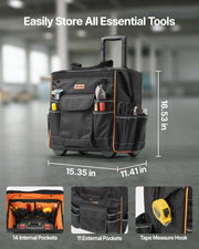 Rolling Tool Bag, 110 lbs Load Capacity, 25 Pockets Heavy Duty Roller Tool Bag on Wheels, Adjustable V952-GLGJD15YC600Y4UPW001V0