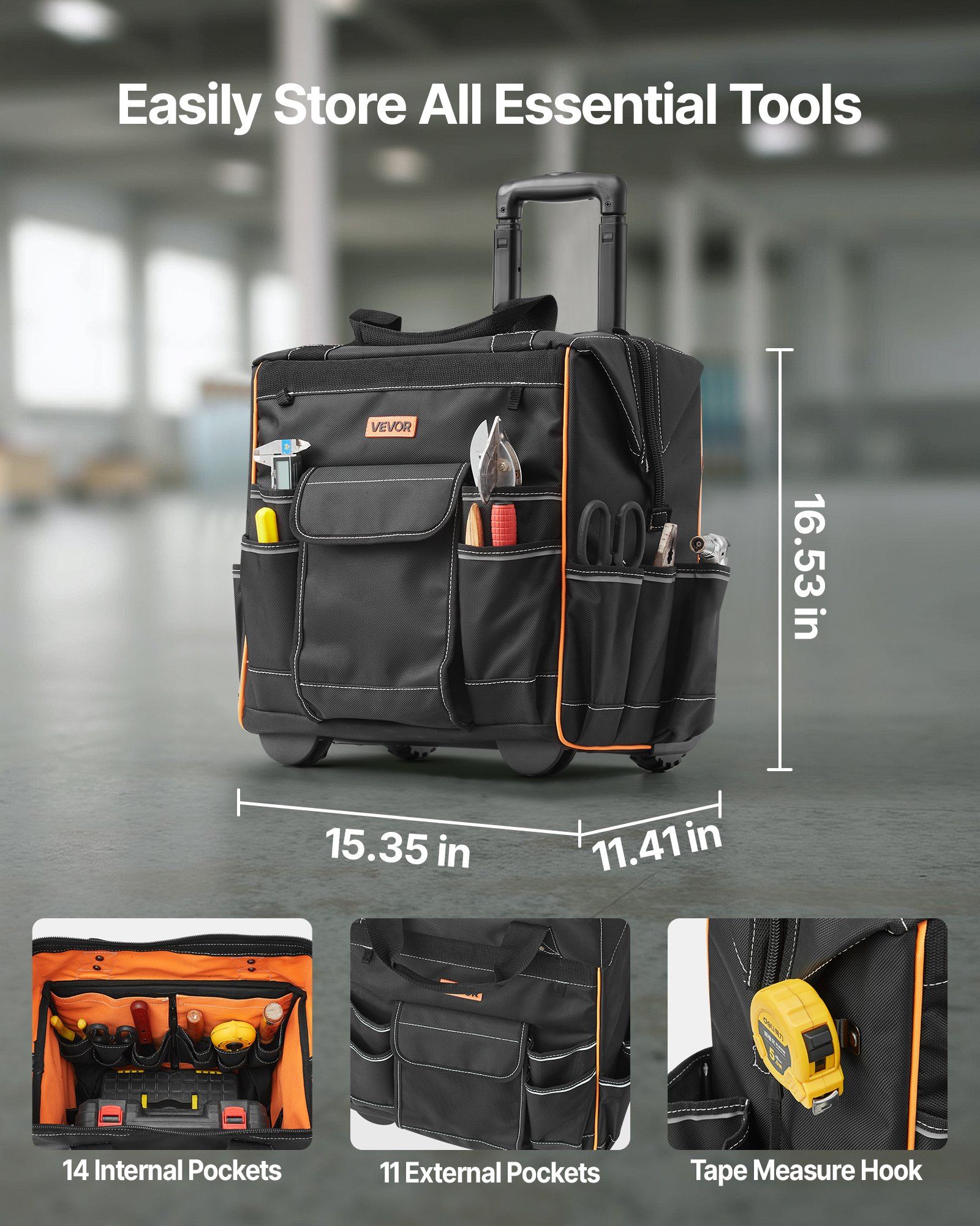 Rolling Tool Bag, 110 lbs Load Capacity, 25 Pockets Heavy Duty Roller Tool Bag on Wheels, Adjustable V952-GLGJD15YC600Y4UPW001V0