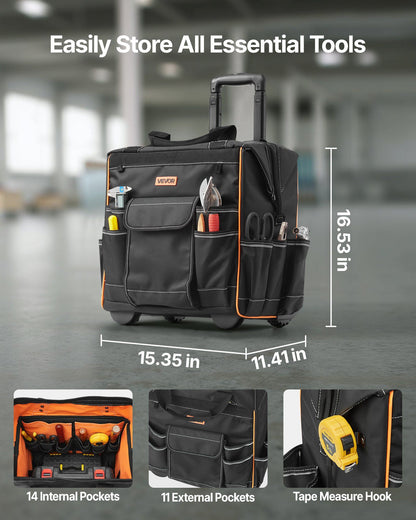 Rolling Tool Bag, 110 lbs Load Capacity, 25 Pockets Heavy Duty Roller Tool Bag on Wheels, Adjustable V952-GLGJD15YC600Y4UPW001V0