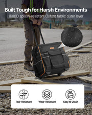 Rolling Tool Bag, 110 lbs Load Capacity, 25 Pockets Heavy Duty Roller Tool Bag on Wheels, Adjustable V952-GLGJD15YC600Y4UPW001V0