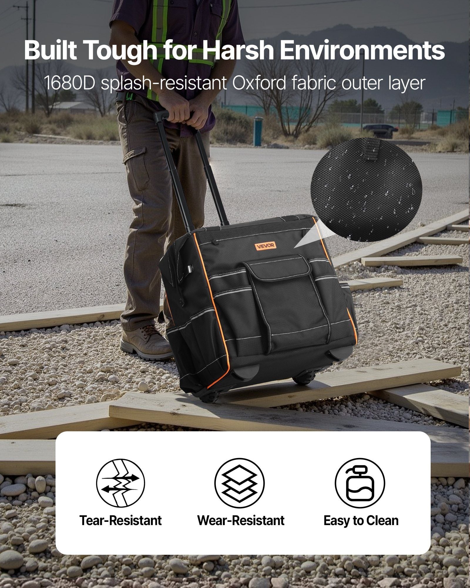 Rolling Tool Bag, 110 lbs Load Capacity, 25 Pockets Heavy Duty Roller Tool Bag on Wheels, Adjustable V952-GLGJD15YC600Y4UPW001V0