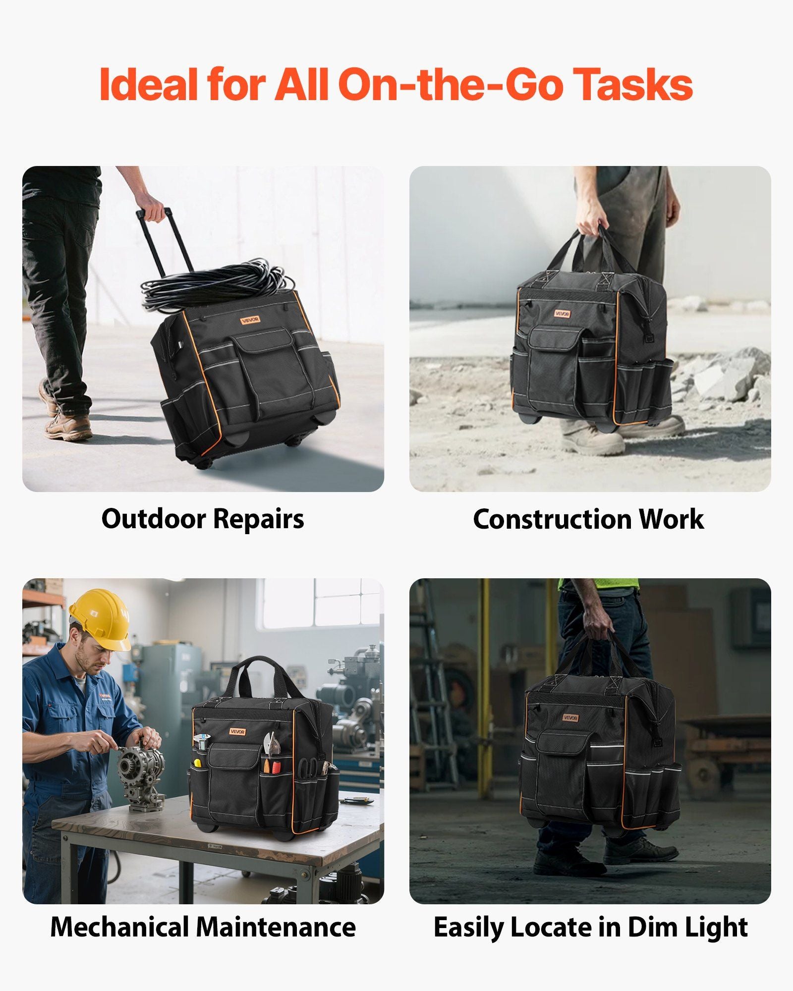 Rolling Tool Bag, 110 lbs Load Capacity, 25 Pockets Heavy Duty Roller Tool Bag on Wheels, Adjustable V952-GLGJD15YC600Y4UPW001V0