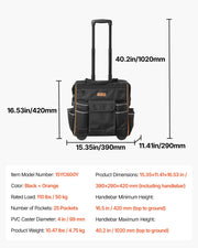 Rolling Tool Bag, 110 lbs Load Capacity, 25 Pockets Heavy Duty Roller Tool Bag on Wheels, Adjustable V952-GLGJD15YC600Y4UPW001V0