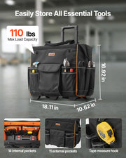 Rolling Tool Bag, 110 lbs Load Capacity, 25 Pockets Heavy Duty Roller Tool Bag with Adjustable Telescoping V952-GLGJD18YC600UPU23001V0