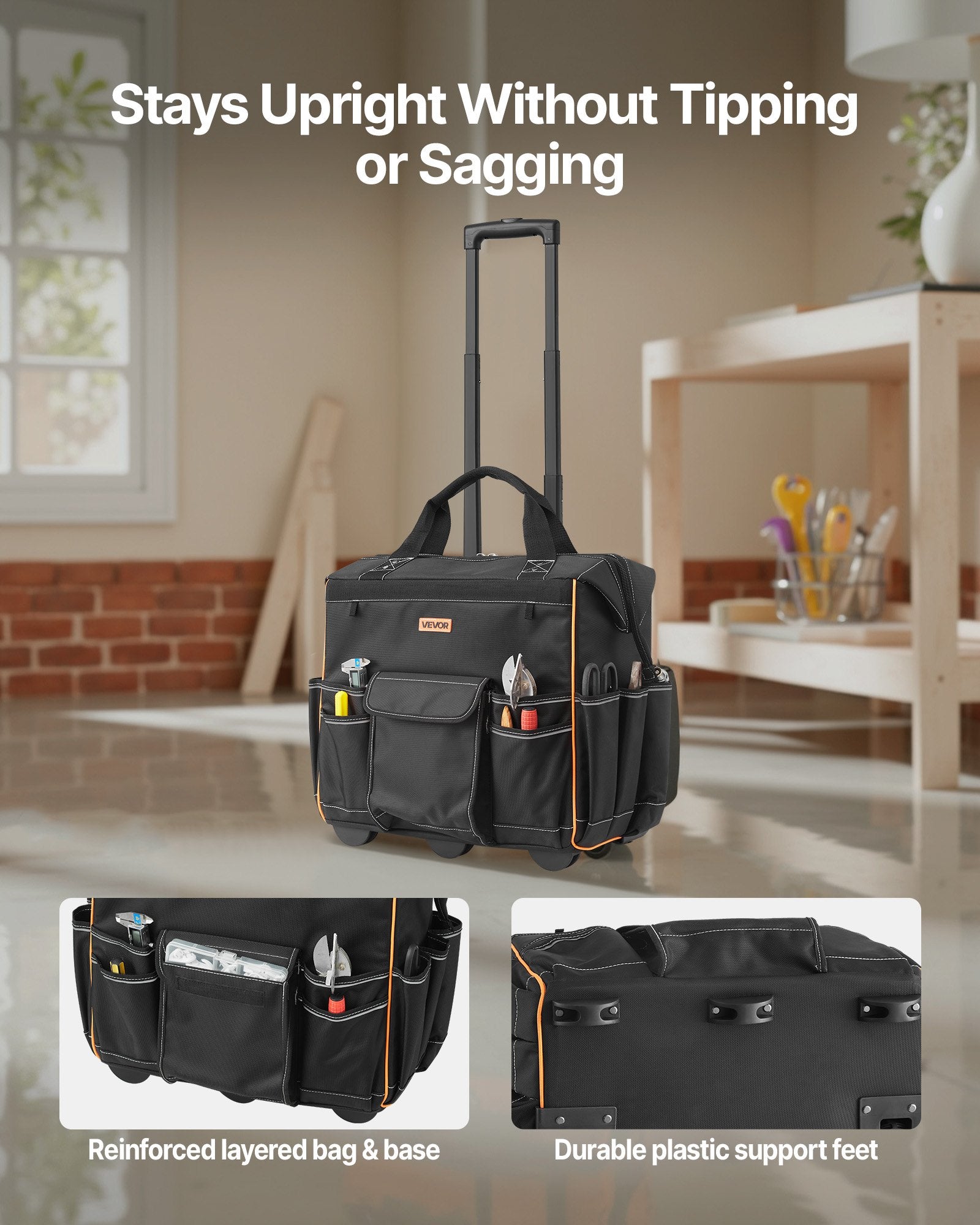 Rolling Tool Bag, 110 lbs Load Capacity, 25 Pockets Heavy Duty Roller Tool Bag with Adjustable Telescoping V952-GLGJD18YC600UPU23001V0