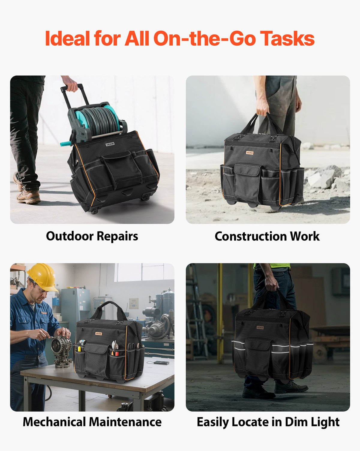 Rolling Tool Bag, 110 lbs Load Capacity, 25 Pockets Heavy Duty Roller Tool Bag with Adjustable Telescoping V952-GLGJD18YC600UPU23001V0