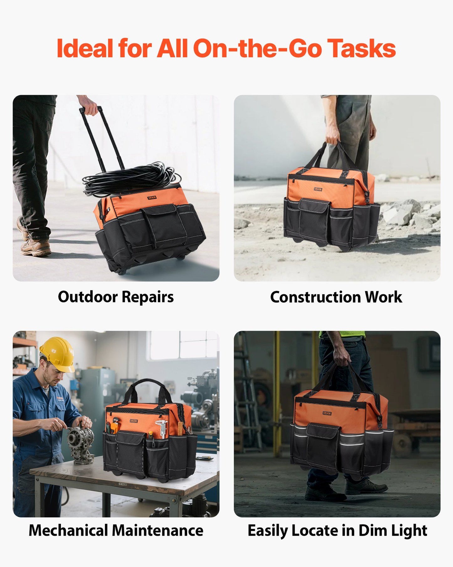 Rolling Tool Bag, 110 lbs Load Capacity, 27 Pockets Heavy Duty Roller Tool Bag on Wheels, Adjustable V952-GLGJD20YC16849CWN001V0