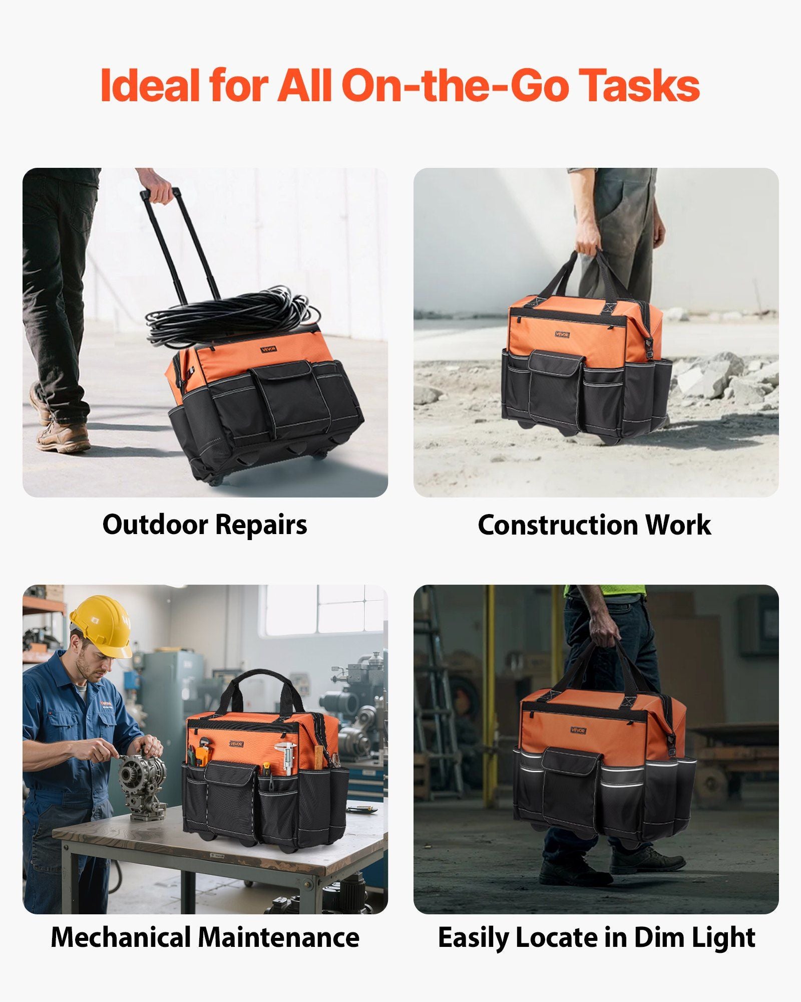 Rolling Tool Bag, 110 lbs Load Capacity, 27 Pockets Heavy Duty Roller Tool Bag on Wheels, Adjustable V952-GLGJD20YC16849CWN001V0