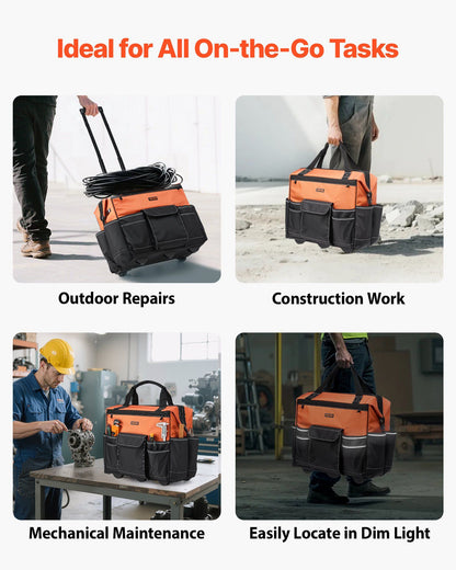 Rolling Tool Bag, 110 lbs Load Capacity, 27 Pockets Heavy Duty Roller Tool Bag on Wheels, Adjustable V952-GLGJD20YC16849CWN001V0