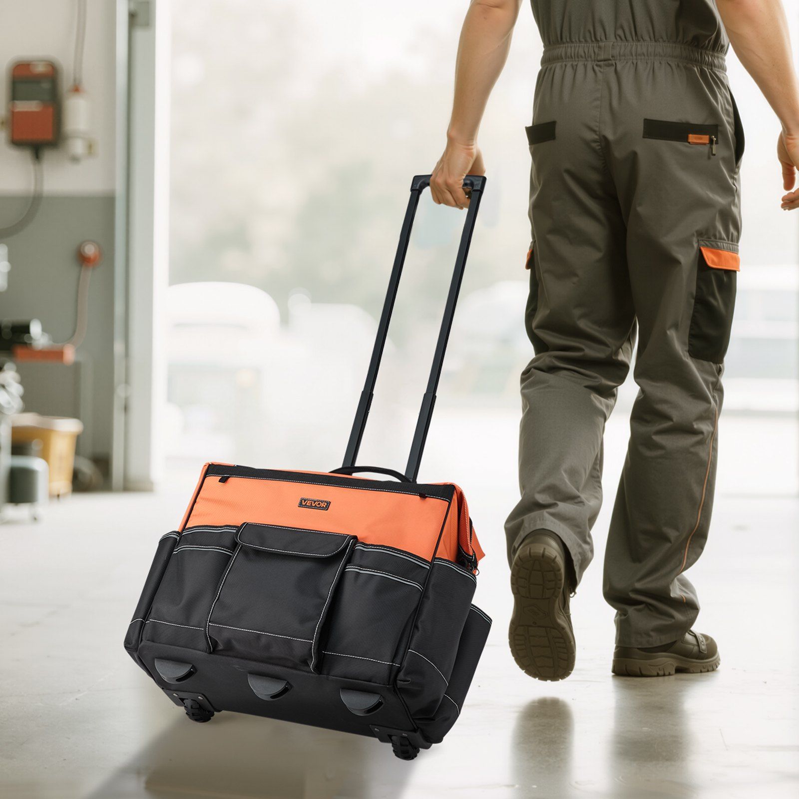 Rolling Tool Bag, 110 lbs Load Capacity, 27 Pockets Heavy Duty Roller Tool Bag on Wheels, Adjustable V952-GLGJD20YC16849CWN001V0