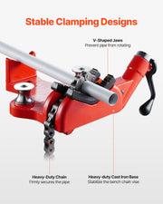 Heavy-Duty Pipe Chain Vise, 1/2" - 8" Pipe Capacity, 34.6" Rugged Chain & Cast Iron Base, Industrial-Grade V952-GLHQ128INCHHNDXLZV0