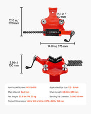 Heavy-Duty Pipe Chain Vise, 1/2" - 8" Pipe Capacity, 34.6" Rugged Chain & Cast Iron Base, Industrial-Grade V952-GLHQ128INCHHNDXLZV0