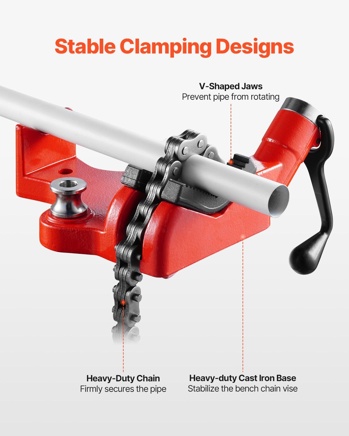 Heavy-Duty Pipe Chain Vise, 1/4" - 6" Pipe Capacity, 28" Rugged Chain & Cast Iron Base, Industrial-Grade Pipe V952-GLHQ146INCHHKQQRCV0