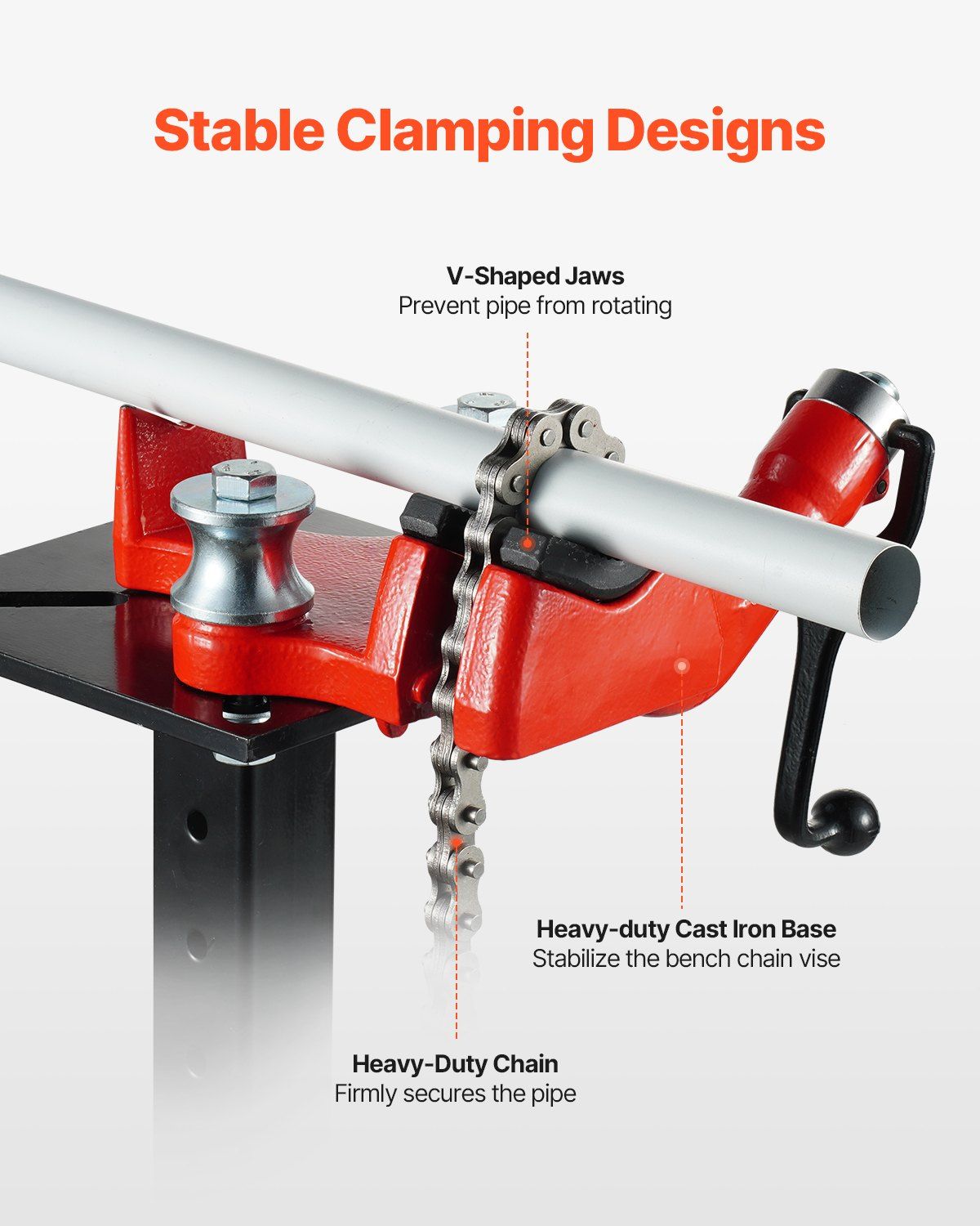 Heavy-Duty Pipe Chain Vise, 1/8" - 5" Pipe Capacity, 26" Rugged Chain & Cast Iron Base, Hitch Mount Vise V952-GLHQ185INCHH5UBQYV0