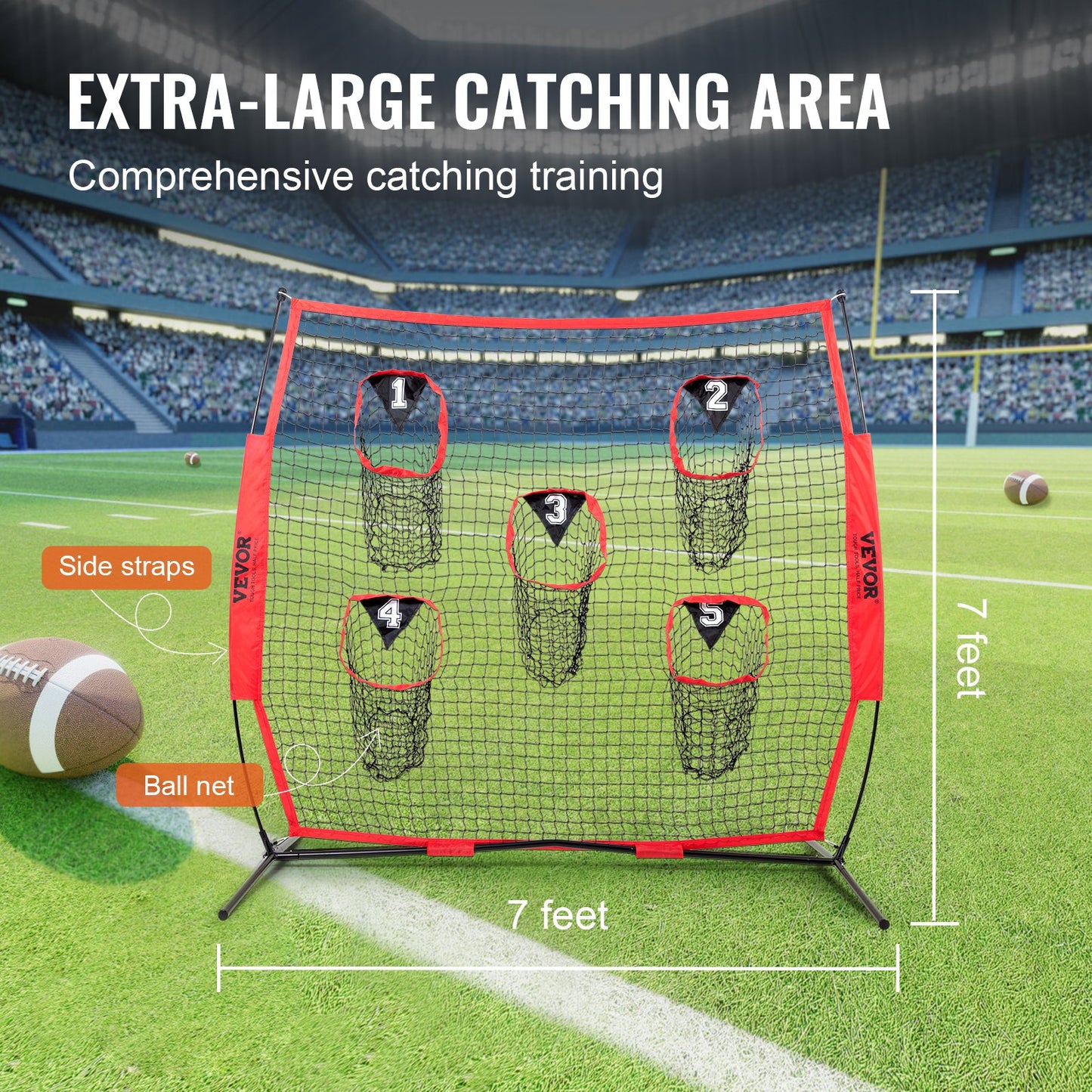 6 x 6 ft Football Trainer Throwing Net, Training Throwing Target Practice Net with 5 Target Pockets, Knotless V952-GLQW66YC0000MVBSYV0